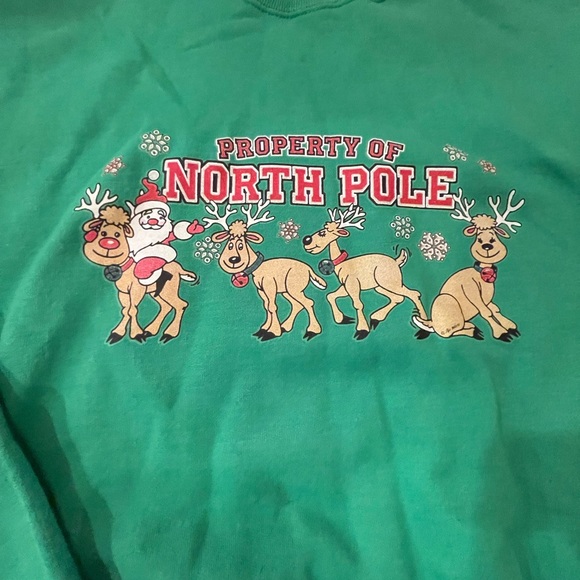 Christmas Sweatshirt: Property of North Pole: Santa and Rudolph: Unisex XL - Picture 3 of 3